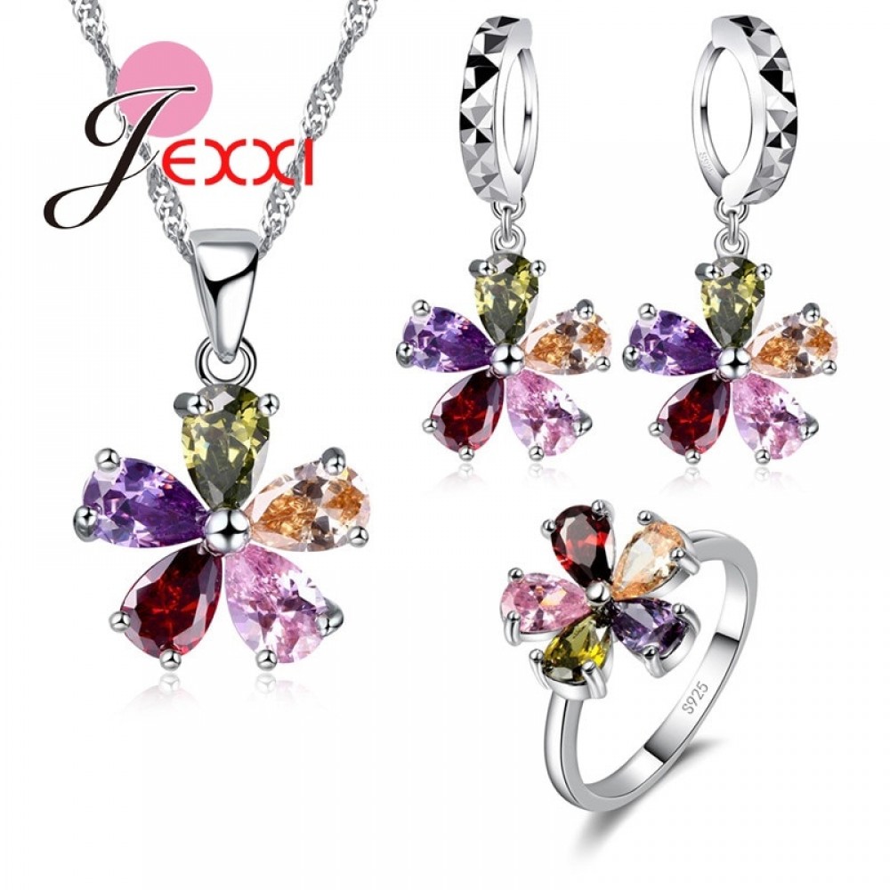 YAAMELI New Arrival Woman Jewelry Set 925 Sterling Silver Necklace Earrings Flower Shape  Pendant Cute Bridal Wedding Sets