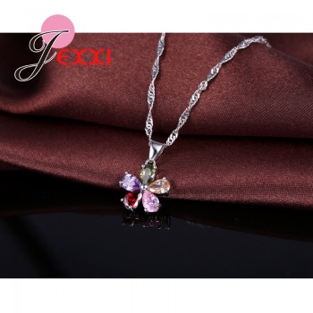 YAAMELI New Arrival Woman Jewelry Set 925 Sterling Silver Necklace Earrings Flower Shape  Pendant Cute Bridal Wedding Sets