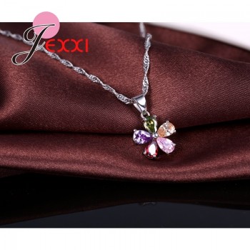 YAAMELI New Arrival Woman Jewelry Set 925 Sterling Silver Necklace Earrings Flower Shape  Pendant Cute Bridal Wedding Sets