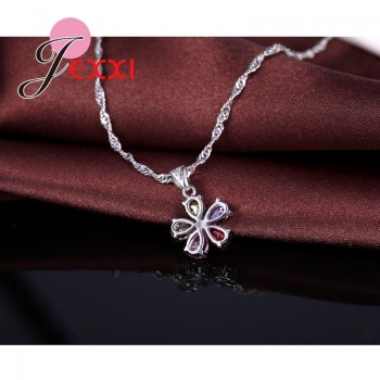 YAAMELI New Arrival Woman Jewelry Set 925 Sterling Silver Necklace Earrings Flower Shape  Pendant Cute Bridal Wedding Sets