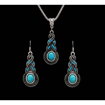Moda 3PCS/SET Women Jewelry Tibetan Silver CZ Crystal Chain Pendant Necklace Earrings Set Round Moda Jewelry sets
