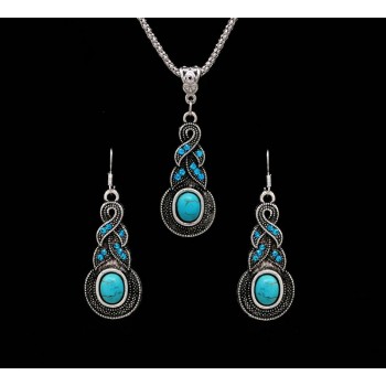 Moda 3PCS/SET Women Jewelry Tibetan Silver CZ Crystal Chain Pendant Necklace Earrings Set Round Moda Jewelry sets