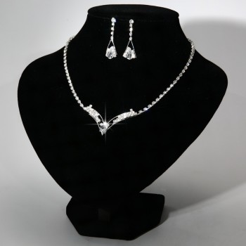 Jewerly Sets Wedding Bridal Set Drop Earring Jewelry Women Sparkling V Shaped Rhinestone Australia Crystal Necklace for Women