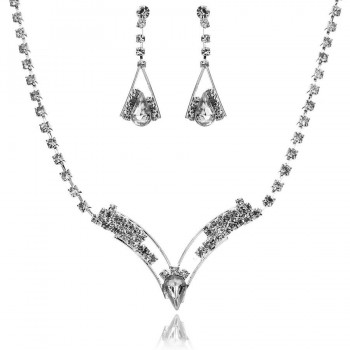 Jewerly Sets Wedding Bridal Set Drop Earring Jewelry Women Sparkling V Shaped Rhinestone Australia Crystal Necklace for Women