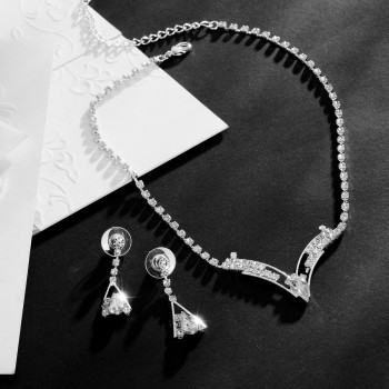 Jewerly Sets Wedding Bridal Set Drop Earring Jewelry Women Sparkling V Shaped Rhinestone Australia Crystal Necklace for Women