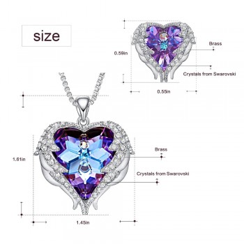 Cdyle Crystals from Swarovski Angel Wings Necklaces Earrings Purple Blue Crystal Heart Pendant Jewelry Set For Women Love Gifts