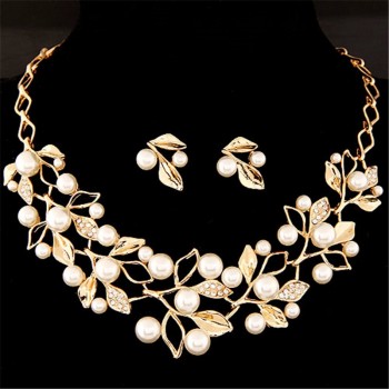 ZOSHI Elegant Simulated Pearl Bridal Jewelry Sets Wedding Jewelry Leaf Crystal Gold  Silver Plated Necklaces Earrings Sets