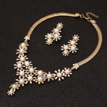 ZOSHI Elegant Simulated Pearl Bridal Jewelry Sets Wedding Jewelry Leaf Crystal Gold  Silver Plated Necklaces Earrings Sets