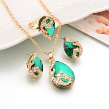Hesiod New Vintage Women Elegant Peacock Waterdrop Rhinestone Pendant Necklace Earrings Crystal Jewelry Set Wedding Jewlery