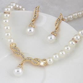 KUNIU Creative Gold Color Necklace 1Pair Earrings Wedding Bridal Pearl Jewelry Set For Women Lady Female Hot Sale