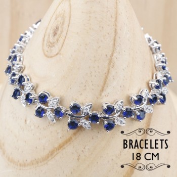 Sliver 925 Costume Jewelry Sets For Women Bracelets/Necklace/Pendant/Stud Earrings/Rings Wedding Set With Blue Stones Free Box
