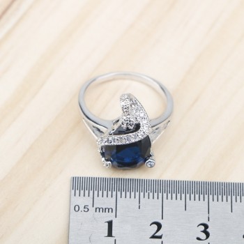 Sliver 925 Costume Jewelry Sets For Women Bracelets/Necklace/Pendant/Stud Earrings/Rings Wedding Set With Blue Stones Free Box