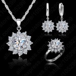 Giemi New Fashion SunFlower Cubic Zirconia 925 Sterling Silver Wedding Jewelry Sets Earrings Pendant Necklace Rings Size 6-9