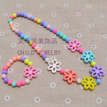 New Style Cute Girls Gifts Cartoon Children Lovely Jewelry sets Mix Color Acrylic Beads Flower Necklace And Bracelet