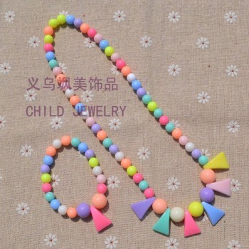 New Style Cute Girls Gifts Cartoon Children Lovely Jewelry sets Mix Color Acrylic Beads Flower Necklace And Bracelet