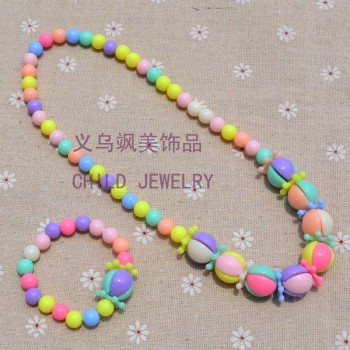New Style Cute Girls Gifts Cartoon Children Lovely Jewelry sets Mix Color Acrylic Beads Flower Necklace And Bracelet