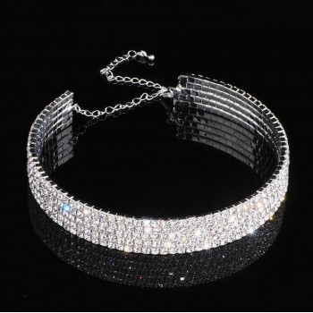 Classic Elegant Silver Color Tassel Crystal Bridal Jewelry Sets African Rhinestone Wedding Necklace Earrings Bracelet Sets WX081