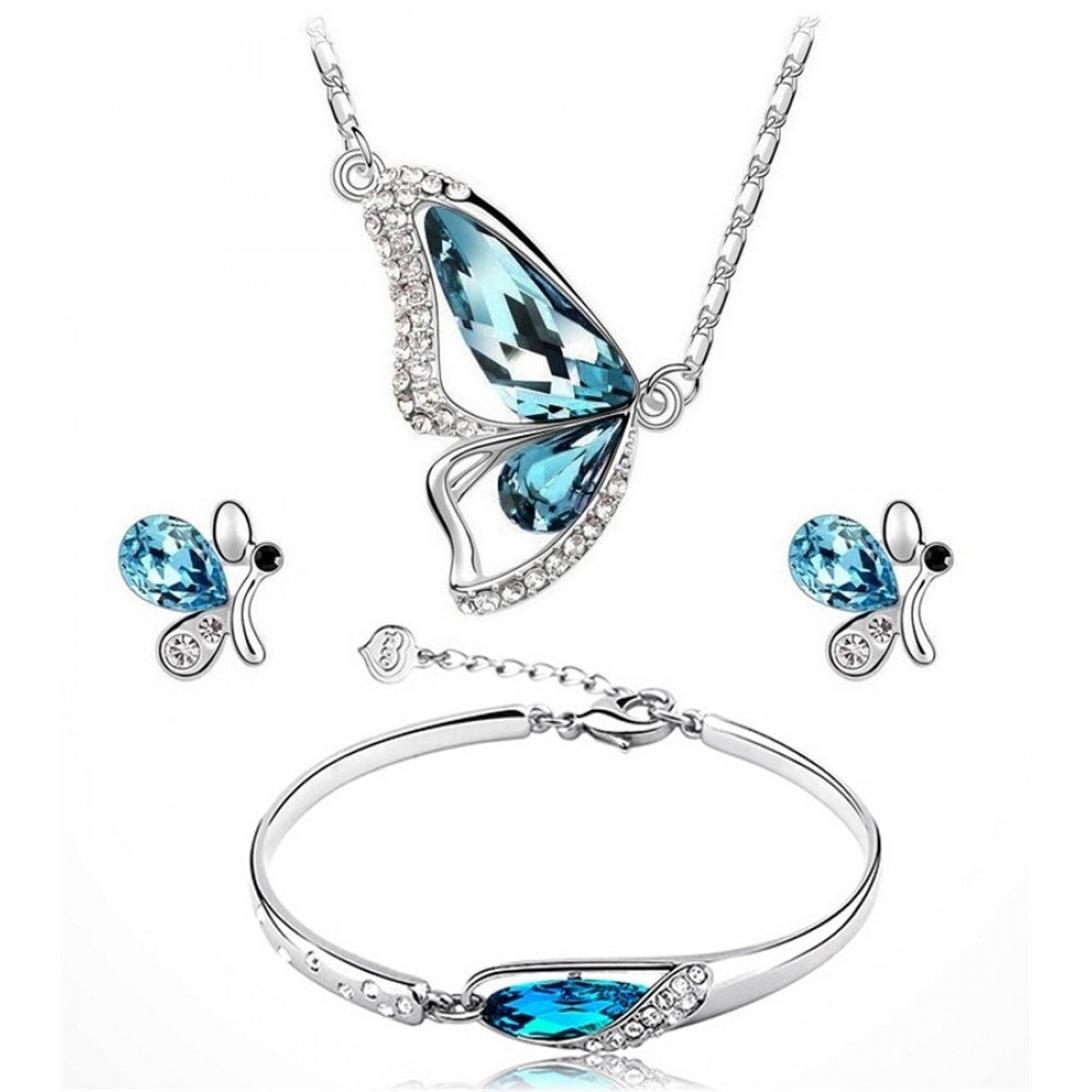 Sales 2018 New Butterfly Jewelry Sets Necklace + Earring+Bracelet Crystal Set Fashion Jewelry