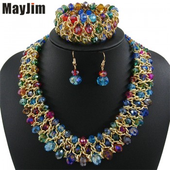 MayJim Statement necklace 2017 fashion jewelry sets Handmade beads chain crystal dubai jewelry sets Vintage Bijoux Accessories