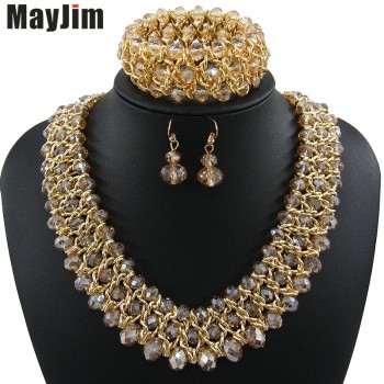 MayJim Statement necklace 2017 fashion jewelry sets Handmade beads chain crystal dubai jewelry sets Vintage Bijoux Accessories