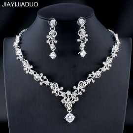 jiayijiaduo Classic womens wedding jewelry set silver / gold color fine necklace earrings accessory gift  dropshipping 2018 new