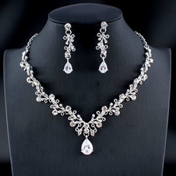 jiayijiaduo Classic womens wedding jewelry set silver / gold color fine necklace earrings accessory gift  dropshipping 2018 new