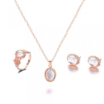 Opal Jewelry Sets For Woman Pendant Necklaces Choker Water Drop Earrings amp; Ring Gold Color Bohemia Wedding Jewelry Gifts