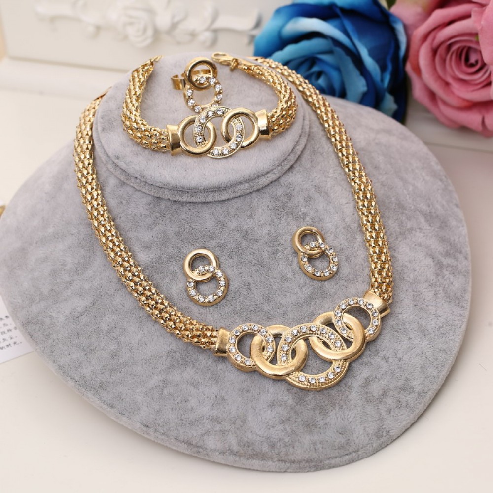 MINHIN Ladies Vintage Jewelry Sets African Beads Statement Necklace Earrings Bracelet Ring Sets Women Wedding Gold Accessories