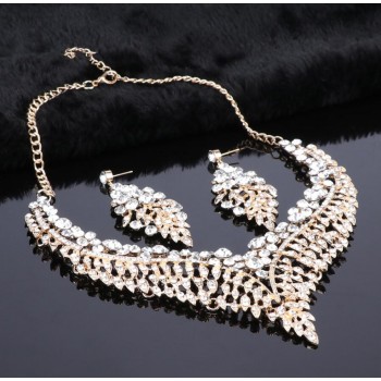 Leaf African Bridal Jewelry Sets for Women Big Crystal Statement Necklace Earrings Sets Wedding Jewelry