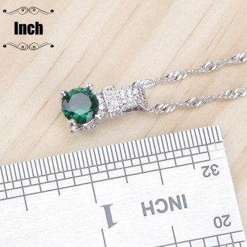 Bridal 925 Sterling Silver Jewelry Sets Green Zirconia Stone Earrings For Women Wedding Jewelry With Ring Pendant Necklace Set
