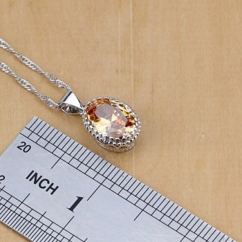 925 Sterling Silver Bridal Jewelry Champagne Zircon Jewelry Sets For Women Earrings/Pendant/Necklace/Rings/Bracelet
