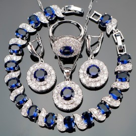 Blue Zircon Bridal Silver 925 Jewelry Sets Women Pendantamp;Necklace Ring Earrings With Natural Stones Bracelets Jewelery Gift Box