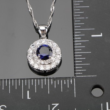 Blue Zircon Bridal Silver 925 Jewelry Sets Women Pendantamp;Necklace Ring Earrings With Natural Stones Bracelets Jewelery Gift Box