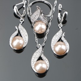 Natural Pearl Silver 925 Bridal Jewelry Sets Women Jewellery With Zircon Pearls Set of Earrings Pendant Necklaces Ring Gift Box