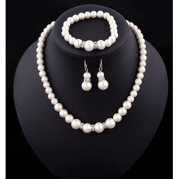 Fashion Classic Imitation Pearl Silver Plated Clear Crystal Top Elegant Party Gift Fashion Costume Pearl Jewelry Sets N85