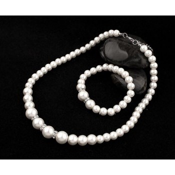 Fashion Classic Imitation Pearl Silver Plated Clear Crystal Top Elegant Party Gift Fashion Costume Pearl Jewelry Sets N85