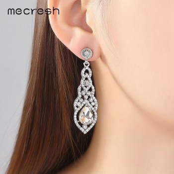 Mecresh Clear Crystal Bridal Jewelry Sets Teardrop Bracelet Earrings Sets Wedding Jewelry for Women Classic Style EH444+SL051