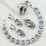 Mystic Rainbow Cubic Zirconia White CZ 925 Sterling Silver Jewelry Sets For Women Party Necklace/Earrings/Pendant/Ring/Bracelet