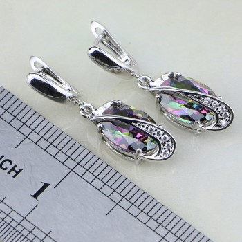 Mystic Rainbow Cubic Zirconia White CZ 925 Sterling Silver Jewelry Sets For Women Party Necklace/Earrings/Pendant/Ring/Bracelet