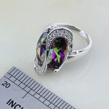 Mystic Rainbow Cubic Zirconia White CZ 925 Sterling Silver Jewelry Sets For Women Party Necklace/Earrings/Pendant/Ring/Bracelet