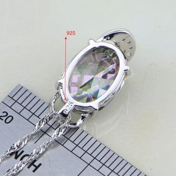 Mystic Rainbow Cubic Zirconia White CZ 925 Sterling Silver Jewelry Sets For Women Party Necklace/Earrings/Pendant/Ring/Bracelet