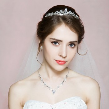 Luxury Cubic Zirconia Tiara and Necklace Earring for Women Wedding Jewelry Set for Bride Zircon Crowns CZ Jewelry Bijoux ML602