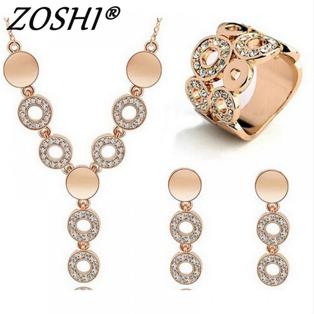 ZOSHI Hot Sale Fashion Women Jewelry Classy Sparking Crystal Necklace Wedding Gold/Silver Jewelry Set Woman Dress Accessories