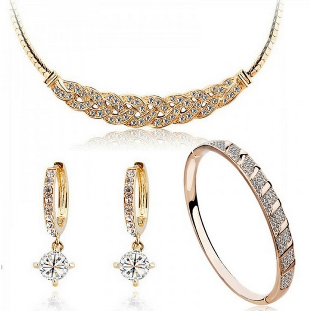 austrian crystal 24k gold-color The distorted Snake chain wedding jewelry sets for brides