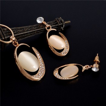 Hesiod 2 pcs/Set Gold Color Sweet Pink Round Circle Shape Pink Color Austrian Crystal Necklace Earring Jewelry Sets For Women