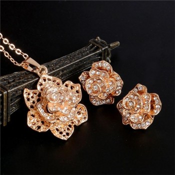 Hesiod 2 pcs/Set Gold Color Sweet Pink Round Circle Shape Pink Color Austrian Crystal Necklace Earring Jewelry Sets For Women