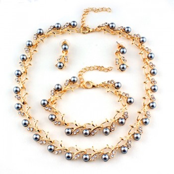 Weibang Pearl Jewelry Sets For Women African Beads Jewelry Set Wedding Imitation Crystal Bridal Dubai Necklace Jewelery Costume