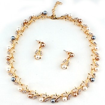 Weibang Pearl Jewelry Sets For Women African Beads Jewelry Set Wedding Imitation Crystal Bridal Dubai Necklace Jewelery Costume