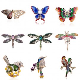 Alloy Purple Enamel Butterfly Bragonfly Bird Brooches Men And Womens Metal Rhinestone Insects Banquet Wedding Brooch Gifts