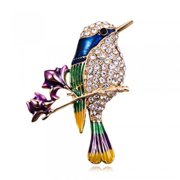 Alloy Purple Enamel Butterfly Bragonfly Bird Brooches Men And Womens Metal Rhinestone Insects Banquet Wedding Brooch Gifts